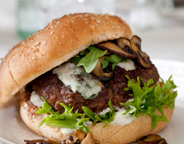 Cherry and Brie Burgers with Rosemary and Grilled Onion