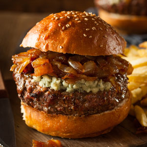 Blue Cheese Burgers with Balsamic Caramelized Onions